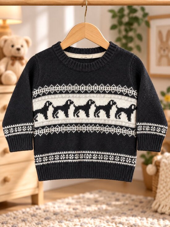 Janie and Jack Other - Janie and Jack Black White Dog Fair Isle Crewneck Sweater Kids Est 3T